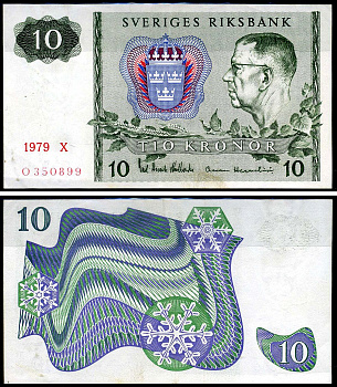 Швеция 10 крон 1979 Pick 52 d бумага 8603-23-2-1
