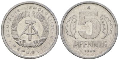 ГДР 5 пфеннигов 1983 A КМ 9.2 алюминий 3458-1241