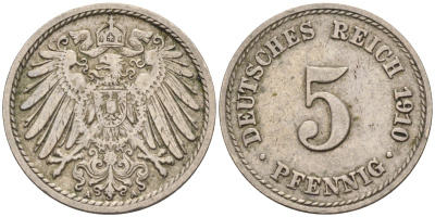 Германия 5 пфеннигов 1910 A KM 11, J.12 медно-никель 4594-854