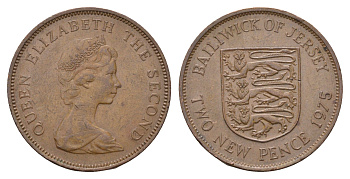 Джерси 2 пенса 1975 Елизавета II (1952-2022), герб KM 31 бронза 4691-133