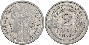 ФРАНЦИЯ 2 ФРАНКА 1946 KM 886а.1 алюминий 3855-643