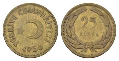 Турция 25 курушей 1956 KM 886 латунь 4675-714