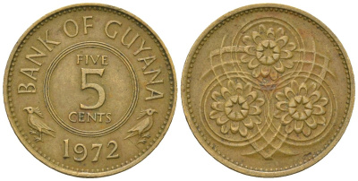 Гайана 5 центов 1972 KM 32 никель латунь 4124-413