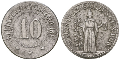 Зальцунген (Саксен-Майнинген) 10 пфеннингов 1918 Funck 466.2, Men05 22370.2, Men18 27982.2 железо 4169-1132