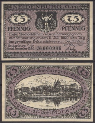 Найденбург 75 пфеннигов 1920 DeNG 2 932.2-5/5 бумага UNC (пресс) 8612-29-3-1