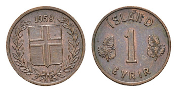 Исландия 1 эйре 1959 KM 8 бронза 4687-758