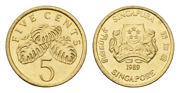 Сингапур 5 центов 1989 KM 50 алюминиевая бронза UNC 188-1159