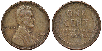 США 1 цент 1944 D Линкольн KM А132 медь цинк 71-1054