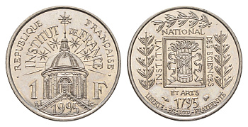 Франция 1 франк 1995 200 лет Институту Франции KM 1133 никель UNC 94-526