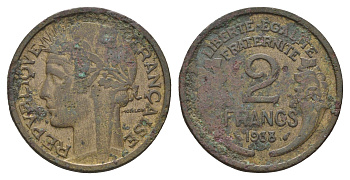 Франция 2 франка 1938 KM 886 алюминиевая бронза 4610-421