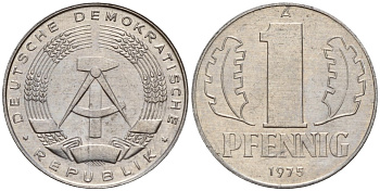 ГДР 1 пфенниг 1975 A KM 8.1 алюминий 105-1226