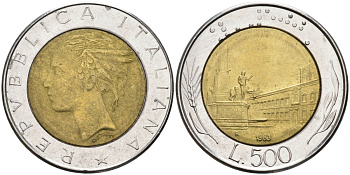 Италия 500 лир 1983 R, Квиринальский дворец KM 111 биметалл UNC 4116-1257