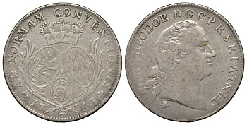 Пфальц, Зульцбах 1 талер 1763 Карл Теодор (1743-1799) Davenport 2537, Haas 74 серебро 00-811-50