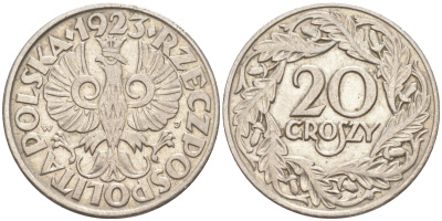 ПОЛЬША 20 ГРОШЕЙ 1923 KM 12 никель 187-924