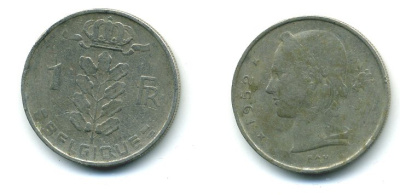 БЕЛЬГИЯ 1 ФРАНК 1952 BELGIQUE KM 142.1 медно-никель 57-445