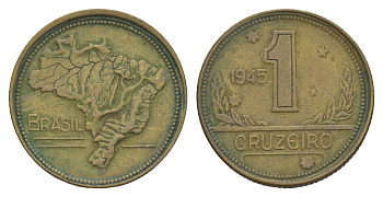 Бразилия 1 крузейро 1945 KM 558 алюминиевая бронза 4656-1247