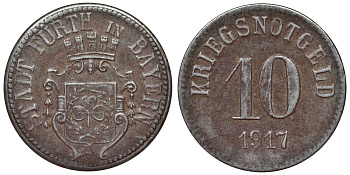 Германия, Фюрт 10 пфеннигов 1917 Бавария, нотгельд Funck 145.3 железо 4119-1022