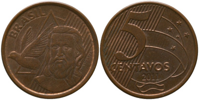 Бразилия 5 сентаво 2011 KM 648, Schon 156 сталь плакированная медью 4523-1232