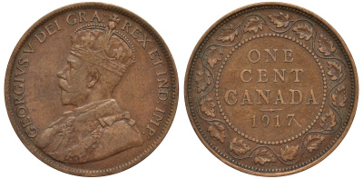 Канада 1 цент 1917 Георг V (1910-1936), большой формат KM 21 бронза 4556-415