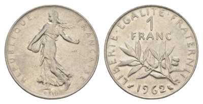 Франция 1 франк 1962 сеятель KM 925 никель 4539-1237