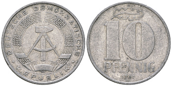 ГДР 10 пфеннигов 1967 А KM 10 алюминий 3459-612