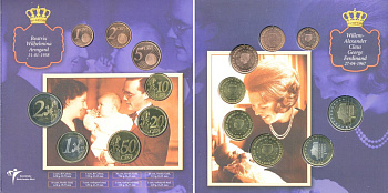 Нидерланды евронабор из 8 монет + медаль 2003 на рождение принцессы Катарины Амалии 7 декабря 2003 UNC 7-4-1-49