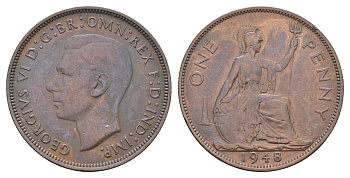 Великобритания 1 пенни 1948 Георг VI (1936-1952) KM 845, Spink 4114 бронза 4526-142