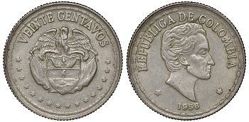 Колумбия 20 сентаво 1956 Симон Боливар KM 215.1 медно-никель 4163-517