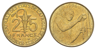 Западная Африка (BCEAO) 25 франков 1996 Центральный банк государств Западной Африки KM 9 алюминиевая бронза UNC 4642-311