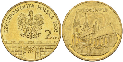 Польша 2 злотых 2005 MW, серия исторические места Польши, Влоцлавек (Wloclawek) KM 529, Parchimowicz 960 латунь 4538-244