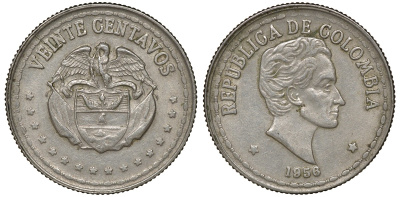 Колумбия 20 сентаво 1956 Симон Боливар KM 215.1 медно-никель 4163-517