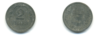 Венгрия 2 филлера 1943 ВР KM 519 цинк 83-1232