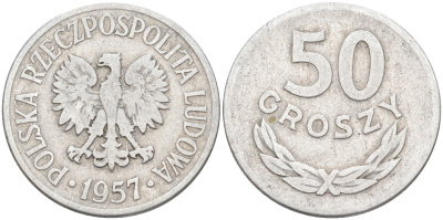 ПОЛЬША 50 ГРОШЕЙ 1957 MW KM 48.1 алюминий 190-432