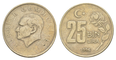 Турция 25000 лир 1996 Мустафа Кемаль Ататюрк KM 1041 медь цинк никель 4648-1222
