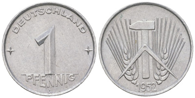 ГДР 1 пфенниг 1952 A KM 5 алюминий aUNC 206-452