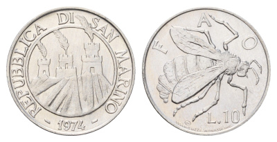 Сан-Марино 10 лир 1974 ФАО, пчела KM 33 алюминий UNC 4556-742
