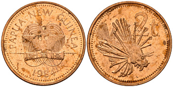 Папуа-Новая Гвинея 2 тойя 1984 Елизавета II (1953-) KM 2 бронза 4563-234