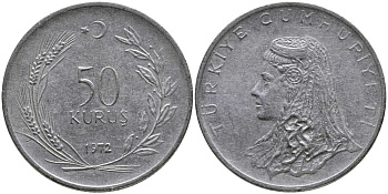 Турция 50 курушей 1972 Анатолийская невеста KM 899 нержавеющая сталь 4541-733