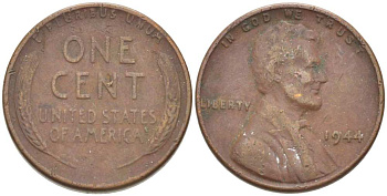 США 1 ЦЕНТ 1944 ЛИНКОЛЬН KM А132 медь цинк 218-925