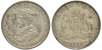 Австралия 1 флорин 1925 Георг V (1910-1936), герб Австралии KM 27 серебро 1522-123