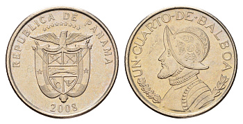 Панама 1/4 бальбоа (25 сентесимо) 2008 KM 128 медь плакированный медно-никелем UNC 3336-1143