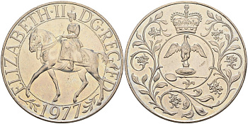 Великобритания 25 пенсов 1977 25 лет со дня коронации Елизаветы, Елизавета II (1952-2022) KM 894, Spink 4136 медно-никель аUNC 118-114