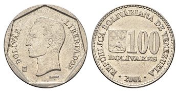 Венесуэла 100 боливаров 2001 Симон Боливар Y 83 сталь плакированная никелем 4663-346