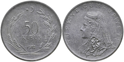 Турция 50 курушей 1972 Анатолийская невеста KM 899 нержавеющая сталь 4541-733