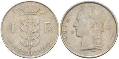 БЕЛЬГИЯ 1 ФРАНК 1975 BELGIQUE, БОДУЭН I (1951-1993) KM 142.1 медно-никель 213-535