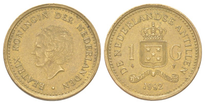 Нидерландские Антильские острова (Нидерландские Антилы) 1 гульден 1992 Беатрикс (1980-2013) KM 37 сталь плакированная бронзой 4624-513