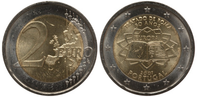 Португалия 2 евро 2007 50 лет Римскому договору KM 771 биметалл UNC M1-11