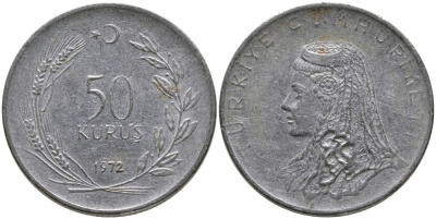 Турция 50 курушей 1972 Анатолийская невеста KM 899 нержавеющая сталь 4541-734