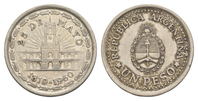 Аргентина 1 песо 1960 150 лет свержению Испанского Вице-короля KM 58 сталь плакированная никелем 4153-547