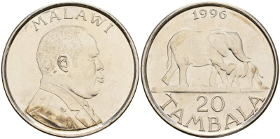 Малави 20 тамбал 1996 KM 29 сталь плакированная никелем UNC 4604-917